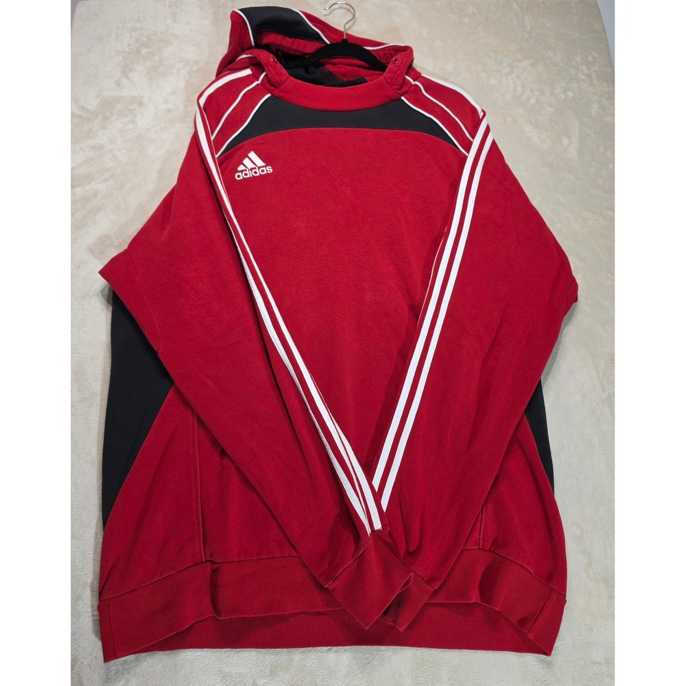 Adidas Mens Red Black White Stripe Pullover Hoodie Fleece Sweatshirt Size 2XL - Picture 4 of 6